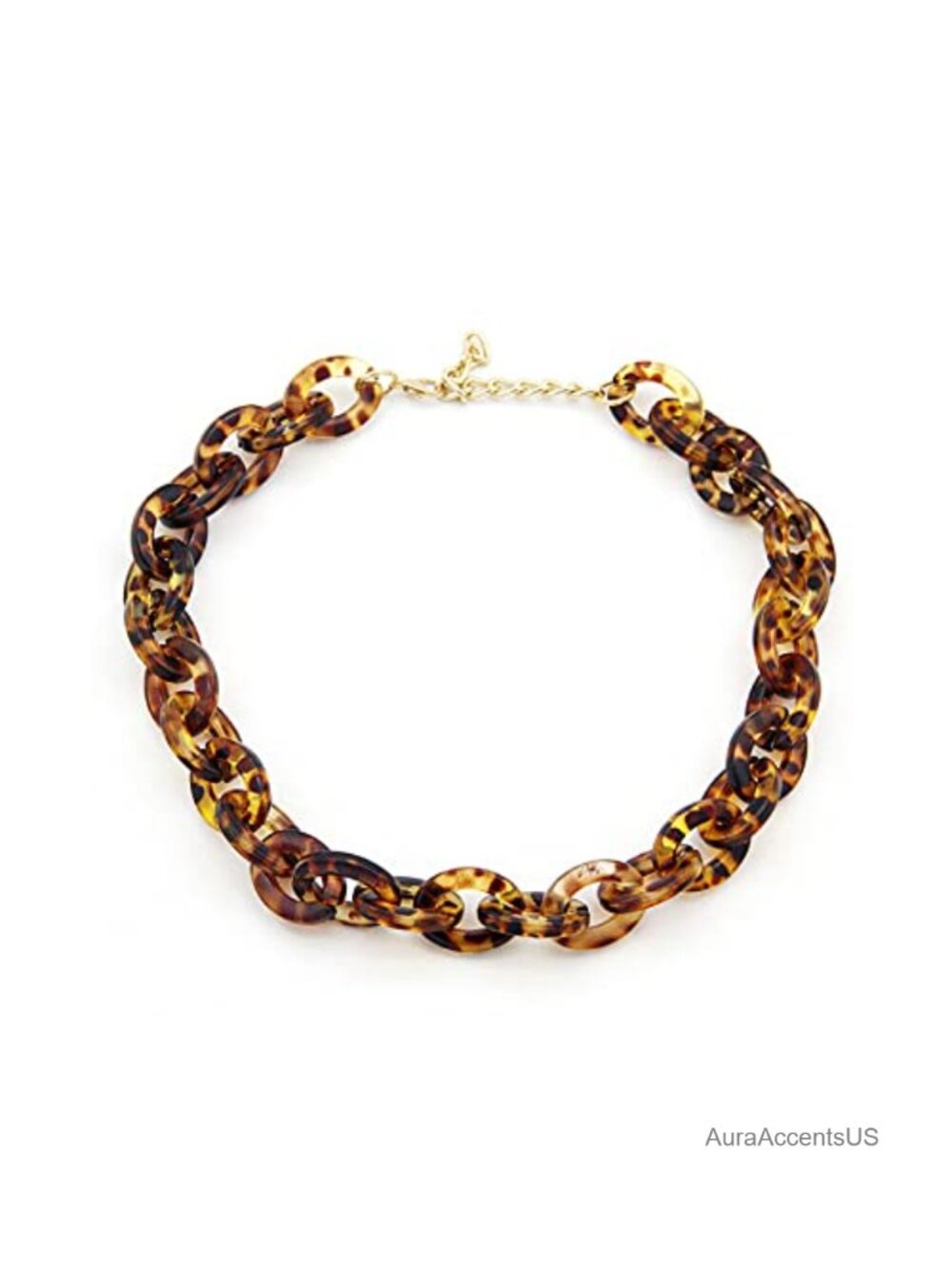 Vintage Acetate Chain Link Necklace with Leopard Pendant and CZ Accent